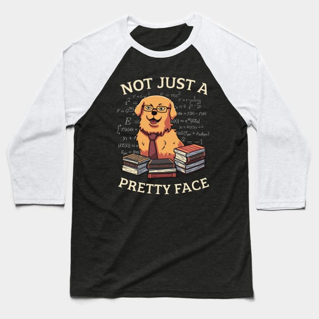 Not Just a Pretty Face // Golden Retriever, Smart Doggo, Scientist Baseball T-Shirt by Geekydog